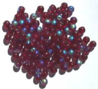 100 6mm Transparent Garnet AB Round Glass Beads